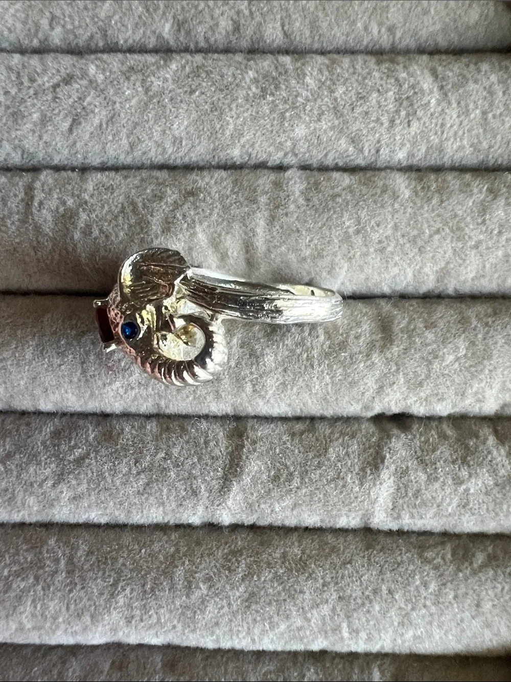 Sterling Silver Elephant Ring with Red Garnet